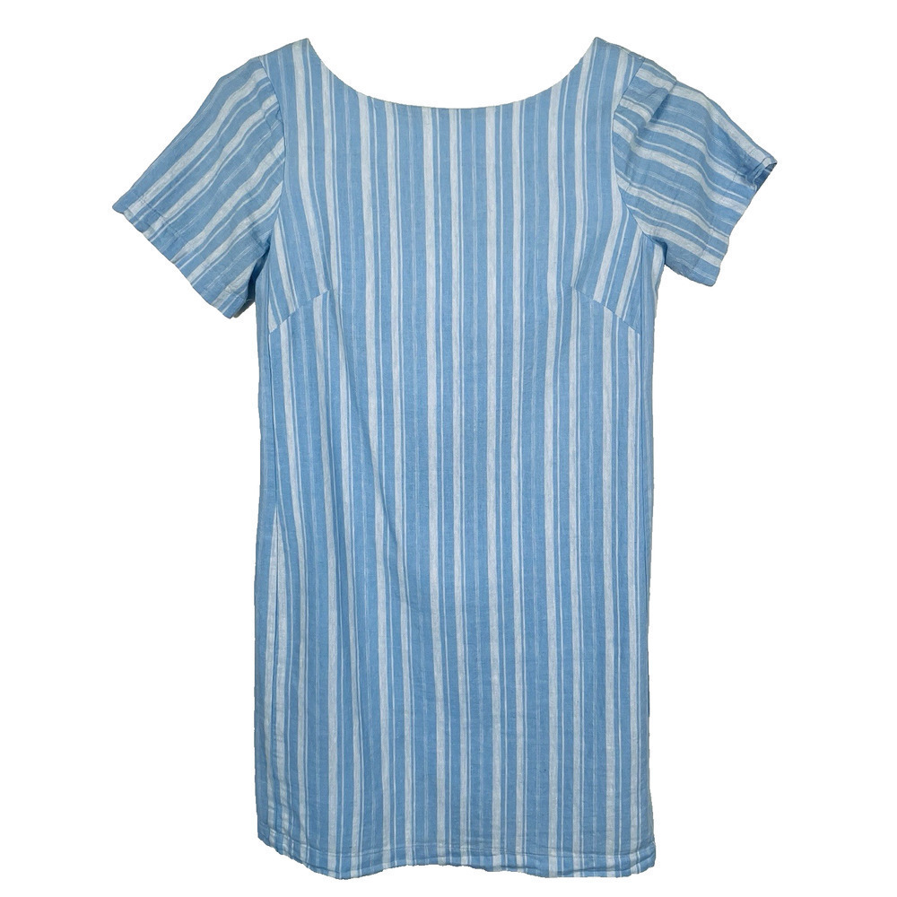 By Anthropologie Cape May Dress Sz 4 Blue White Linen Striped Bow Back Nautical
